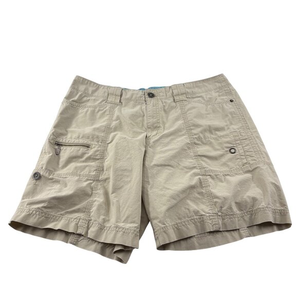Eddie Bauer Womens Mercer Fit Cargo Shorts Size 12 Beige Cotton Blend Made In In - Picture 1 of 4